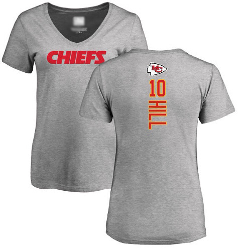 Women Football Kansas City Chiefs #10 Hill Tyreek Ash Backer V-Neck T-Shirt->kansas city chiefs->NFL Jersey